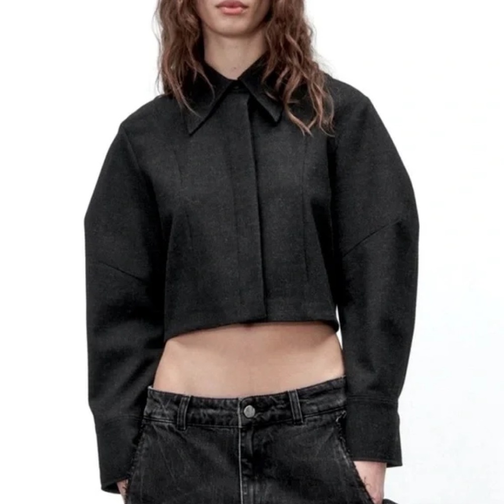 Zara cropped shirt jacket in Charcoal